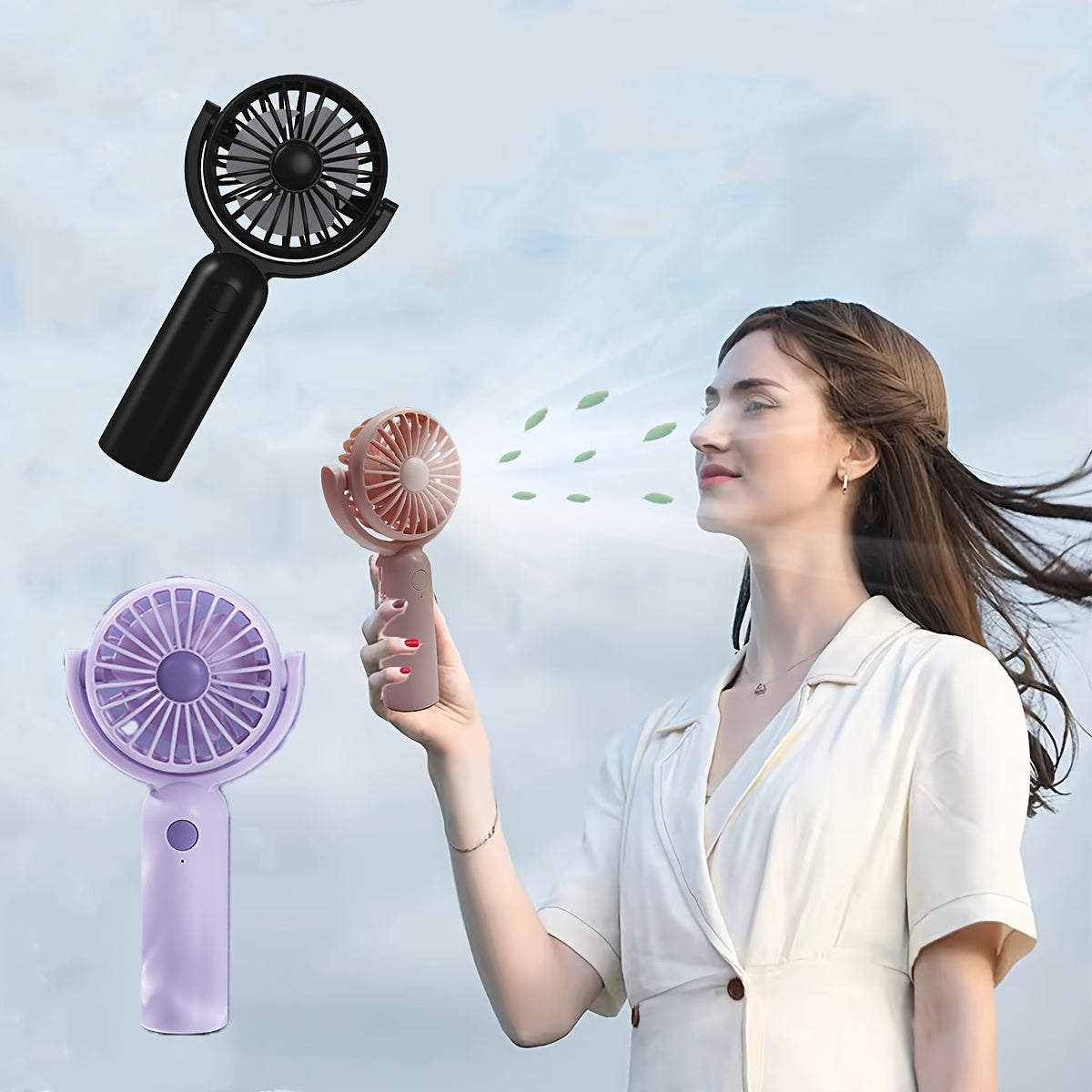3pcs Portable Handheld Fan Lightweight Pocket Electric Fan Outdoor Travel Rechargeable 3 Speed Electric 180° Adjustable