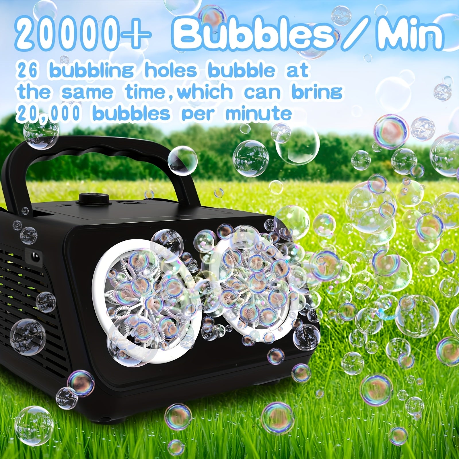 Automatic Bubble Machine, Bubble Blower With 2 Fans 20000+Bubbles Per/Min, Electric Bubble Maker For Kids Toddlers, Operated By Batteries, Includes Bubble Solution, Bubble Toys For Outdoor.