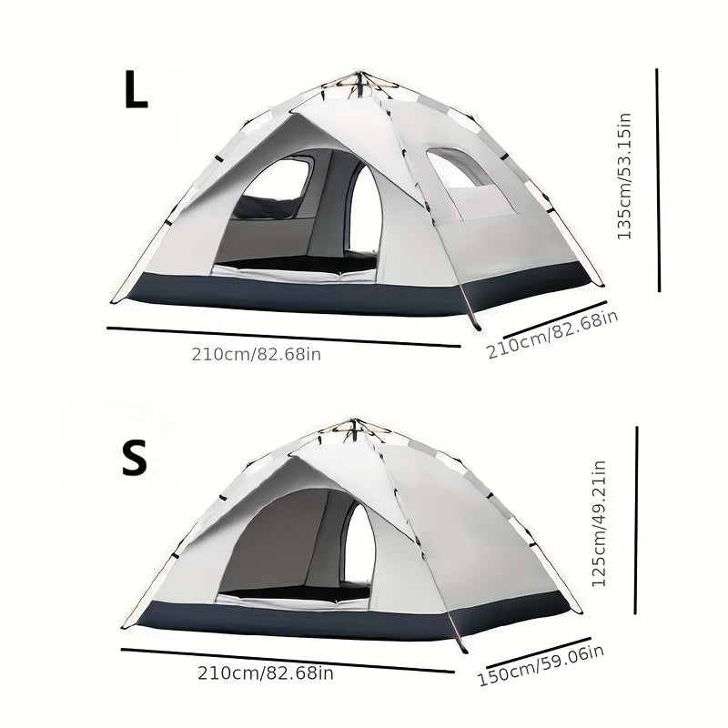 3 Seconds Quick Open Automatic Pop-up Tent | With Fiberglass Poles, Oxford Cloth, All-season Zip Closure, Suitable for Hiking, Travel, and Beach - Grey, Double Door, 2 People Capacity