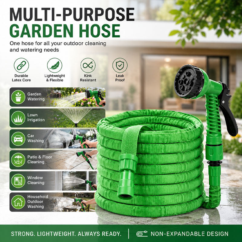 150/125/100/75/25ft Multifunctional High-Pressure Garden Hose with 7 Spray Modes And 3/4' Brass Fittings, Leakproof And Durable Rubber Material, Suitable for Outdoor Tasks Like Watering Plants, Car Washing, And Cleaning