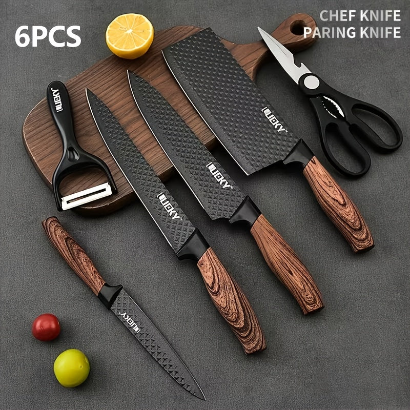 Professional 6/7pcs Kitchen Knife Set, Chef's Knife, Slicing Knife, Peeler, and Scissors, High-Carbon Stainless Steel, Ultra-Sharp, with Non-Stick Ergonomic Wooden Handle, Chef's Knife Set, Suitable for Home, Travel, and Gift Box Set