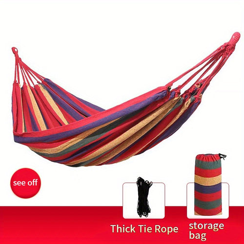 1pc Colorful Fabric Hammock with Anti-Roll Design - Supports 330lbs, Tree-Friendly Straps, Portable Carrying Bag - Perfect for Outdoor, Indoor, and Camping Use