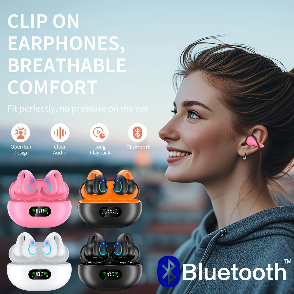 Truly Open Wireless Earphones (Wireless 6.0 TWS), Experience 360° Ambient Awareness & All-day Comfort. Secure Open-ear Fit For Sports/fitness. Advanced ENC Delivers Crystal-clear Calls. Intuitive Touch Control. LED Digital Charging Box With Real-tim