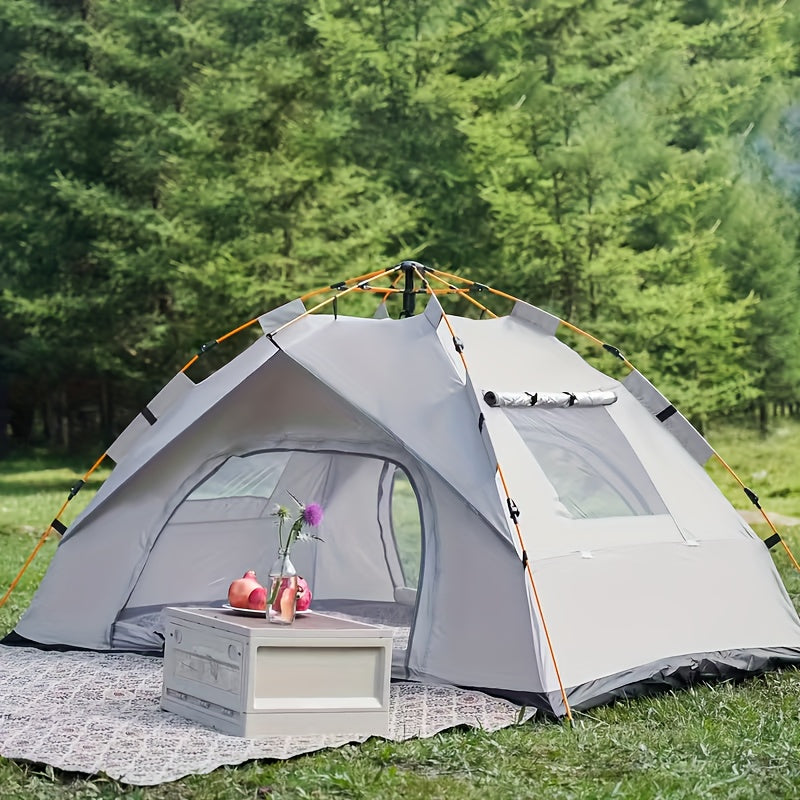 3 Seconds Quick Open Automatic Pop-up Tent | With Fiberglass Poles, Oxford Cloth, All-season Zip Closure, Suitable for Hiking, Travel, and Beach - Grey, Double Door, 2 People Capacity
