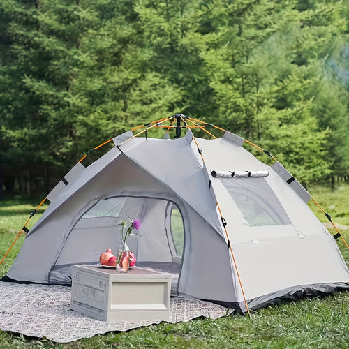 3 Seconds Quick Open Automatic Pop-up Tent | With Fiberglass Poles, Oxford Cloth, All-season Zip Closure, Suitable for Hiking, Travel, and Beach - Grey, Double Door, 2 People Capacity