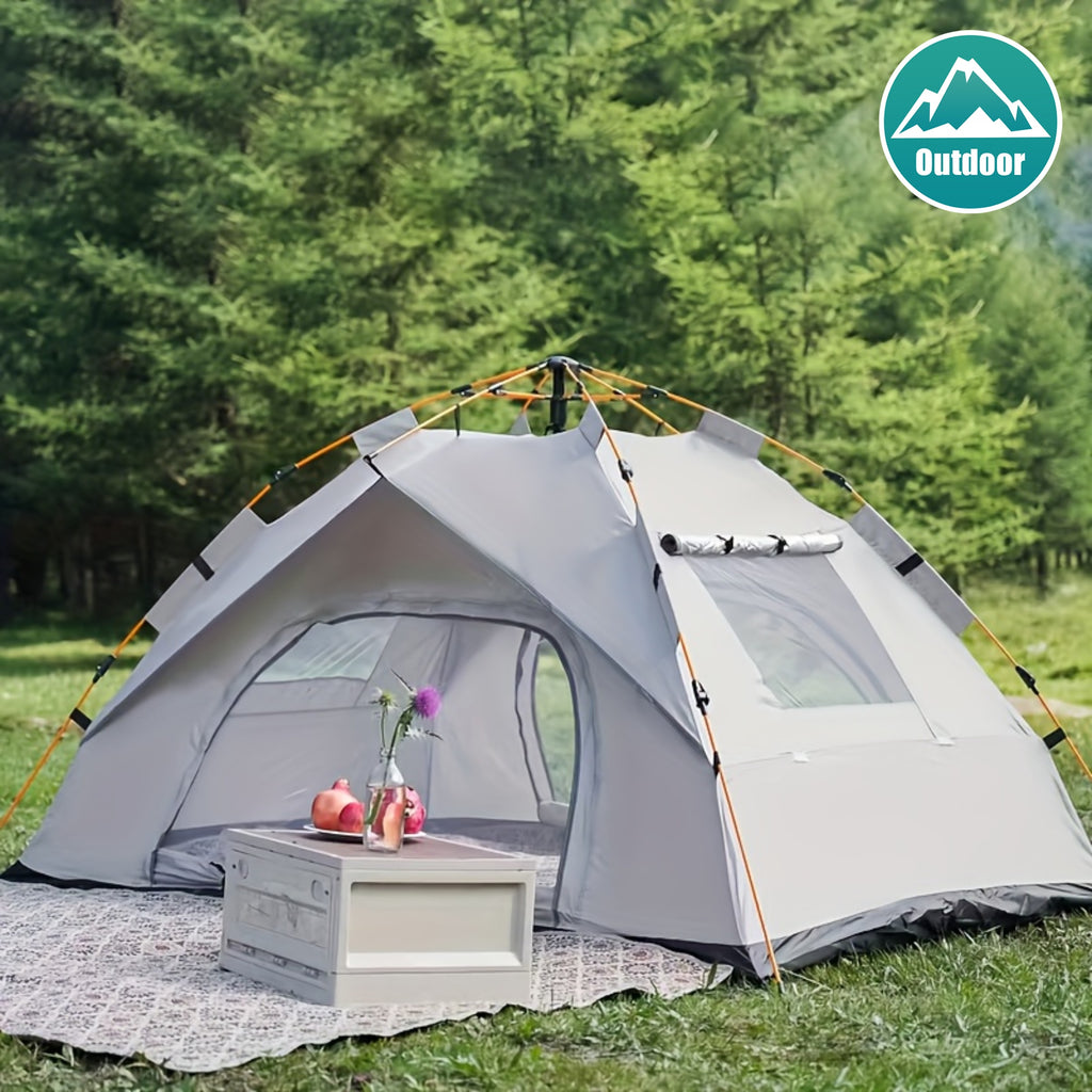 3 Seconds Quick Open Automatic Pop-up Tent | With Fiberglass Poles, Oxford Cloth, All-season Zip Closure, Suitable for Hiking, Travel, and Beach - Grey, Double Door, 2 People Capacity